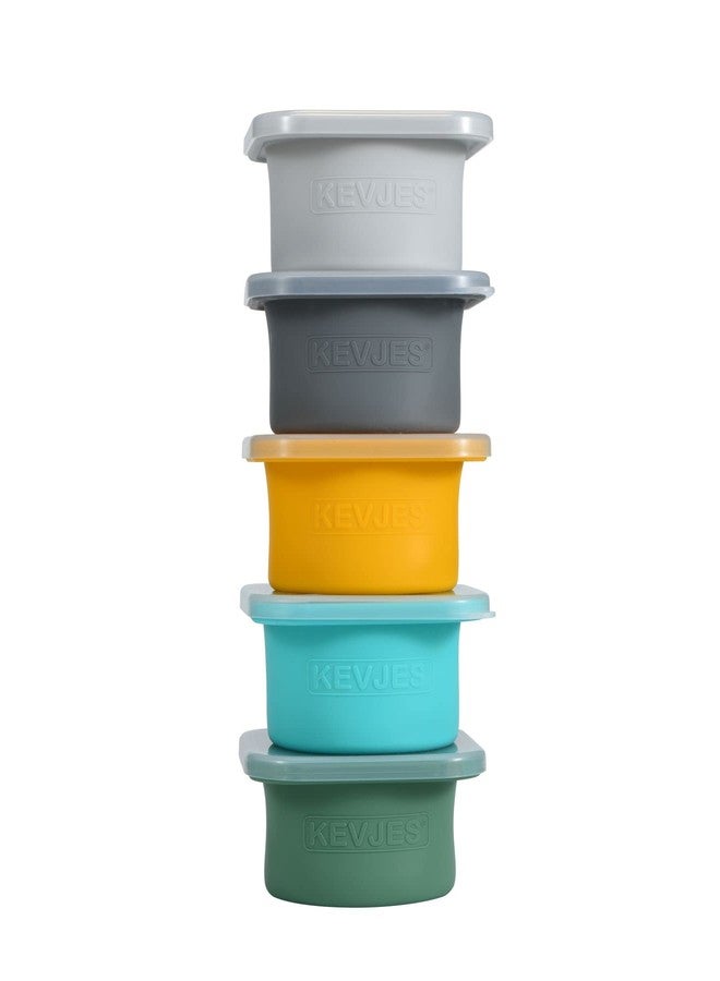 KEVJES Stackable Silicone Artisan Pizza Dough Proofing Containers with Lids pizza making accessories (1 Yellow+1 Green+1Blue+1 Gray+1 Space Gray) - Image 1